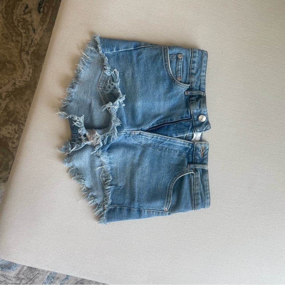 Zara Light Blue Frayed Jean Shorts